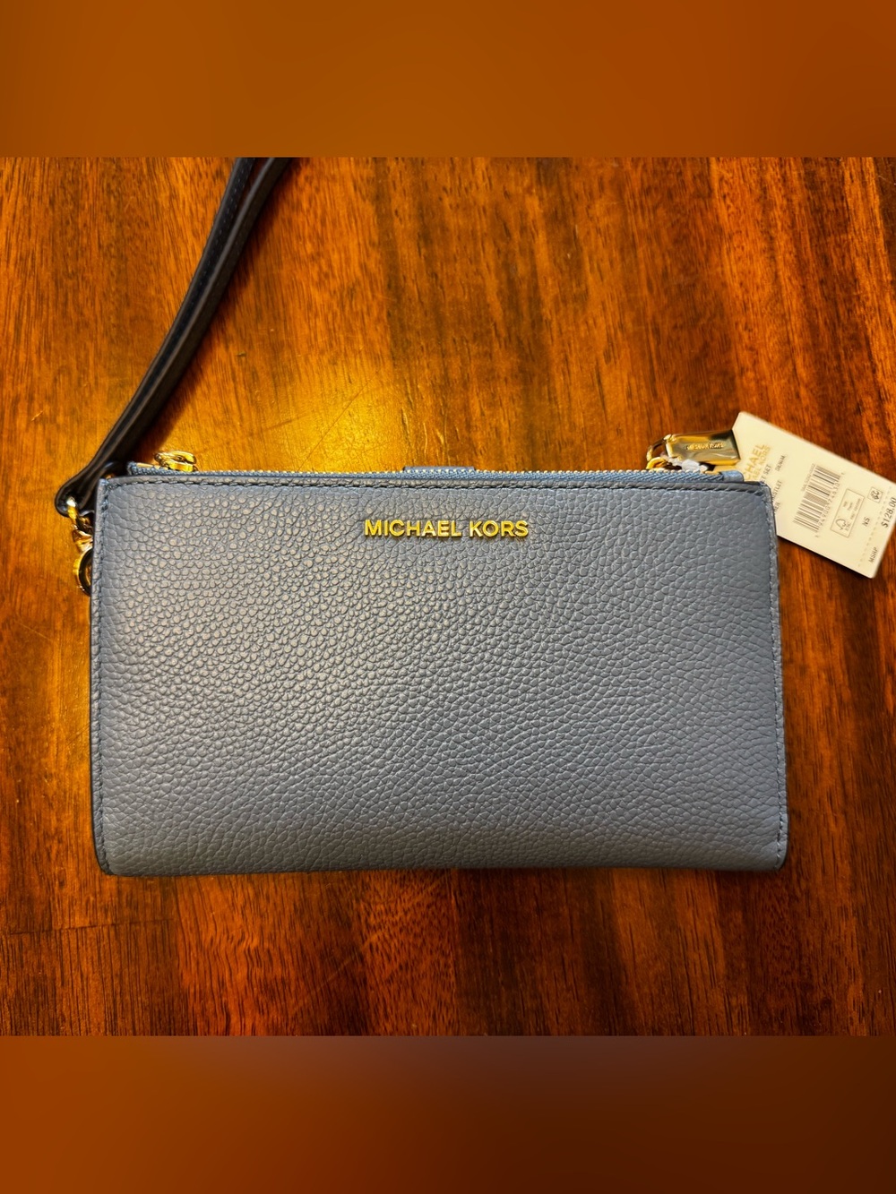 Michael Kors Light Blue Pebbled Leather Crossbody Wristlet NWT